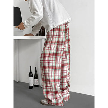 Riolio Summer Casual Pants Men Oversized Retro Plaid Pants Men Streetwear Hip-hop Loose Wide Leg Pants Mens Trousers Plus Size 5XL